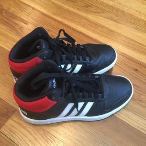 Adidas Hoops 2.0 Mid Sneaker, Blk/Red/White, Sz 6